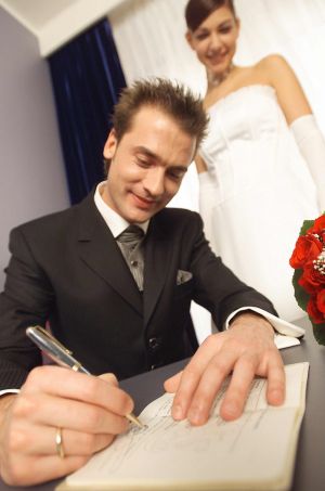 Filling out a marriage license