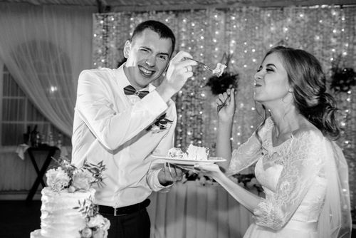 Bride and Groom Cutting the Cake