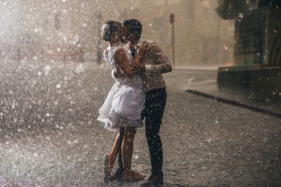 Bride and Groom in the Rain