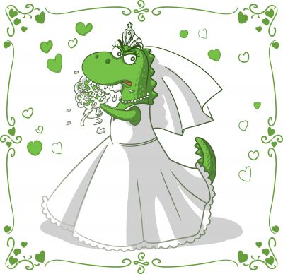 Dinosaur-type monster in a wedding dress