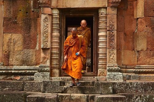 Buddhist monks in a traditional setting