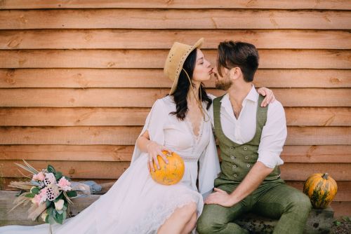 Kissing Couple at an Earth-Friendly Wedding