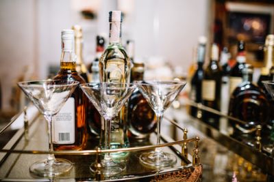 Liquor and Glasses on Bar