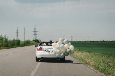 Newlyweds Driving Off