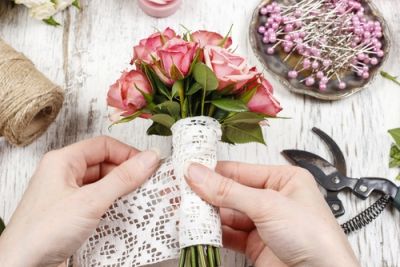 Preparing a Wedding Flower Bouquet