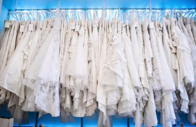 A Display Rack of Wedding Dresses