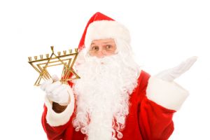 Santa confused by a Menorah