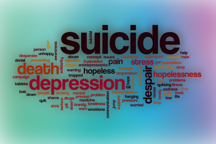 Suicide word cloud concept with abstract background