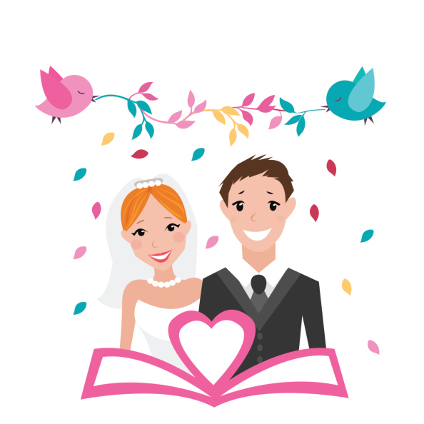 Animated couple preparing to get married