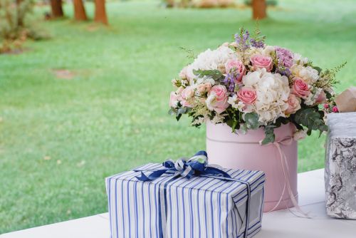 Wedding Gift Wrapped in Blue and White
