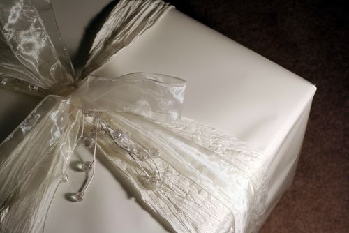 Wedding Gift Wrapped in Cream and Silver