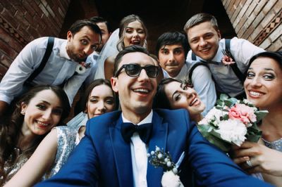 Wedding Party Taking a Selfie