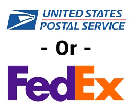 The logos for carriers that ULC utilizes for shipping: USPS and FedEx.