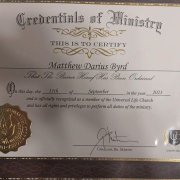 Matthew Darius Byrd, ULC Minister