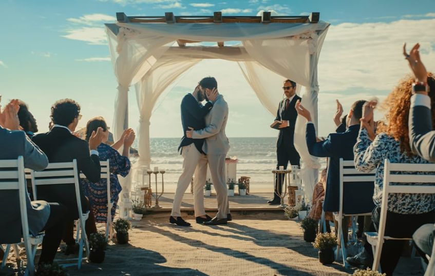 A couple having their wedding ceremony