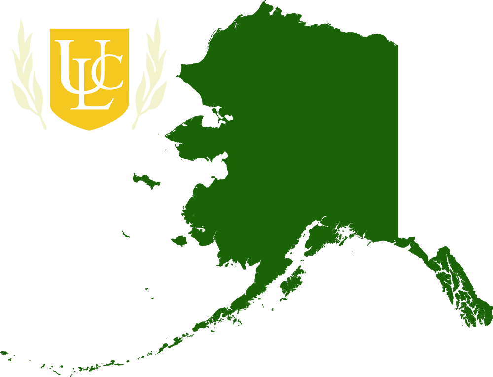 An outline of AK with the ULC logo