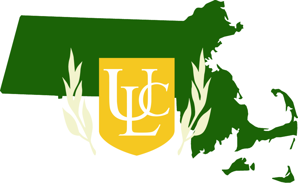 An outline of MA with the ULC logo