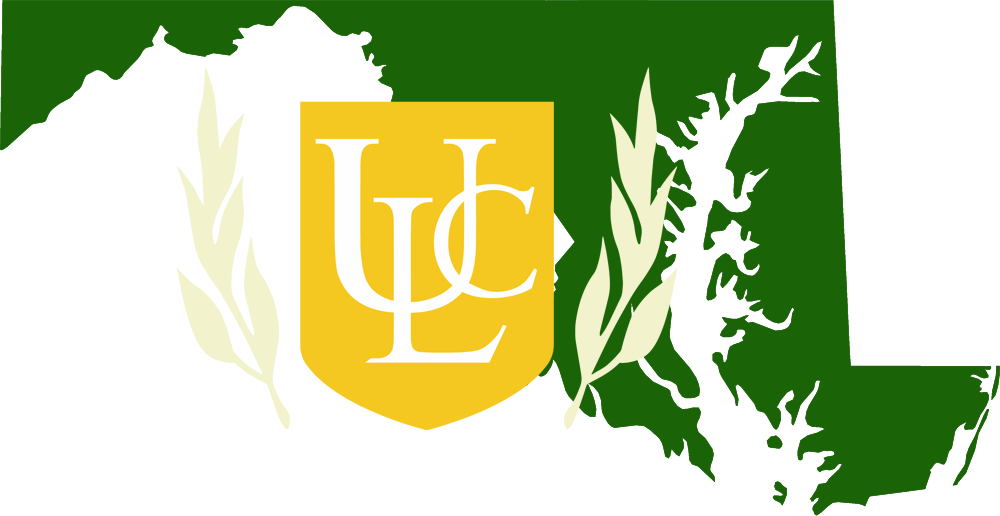 An outline of MD with the ULC logo
