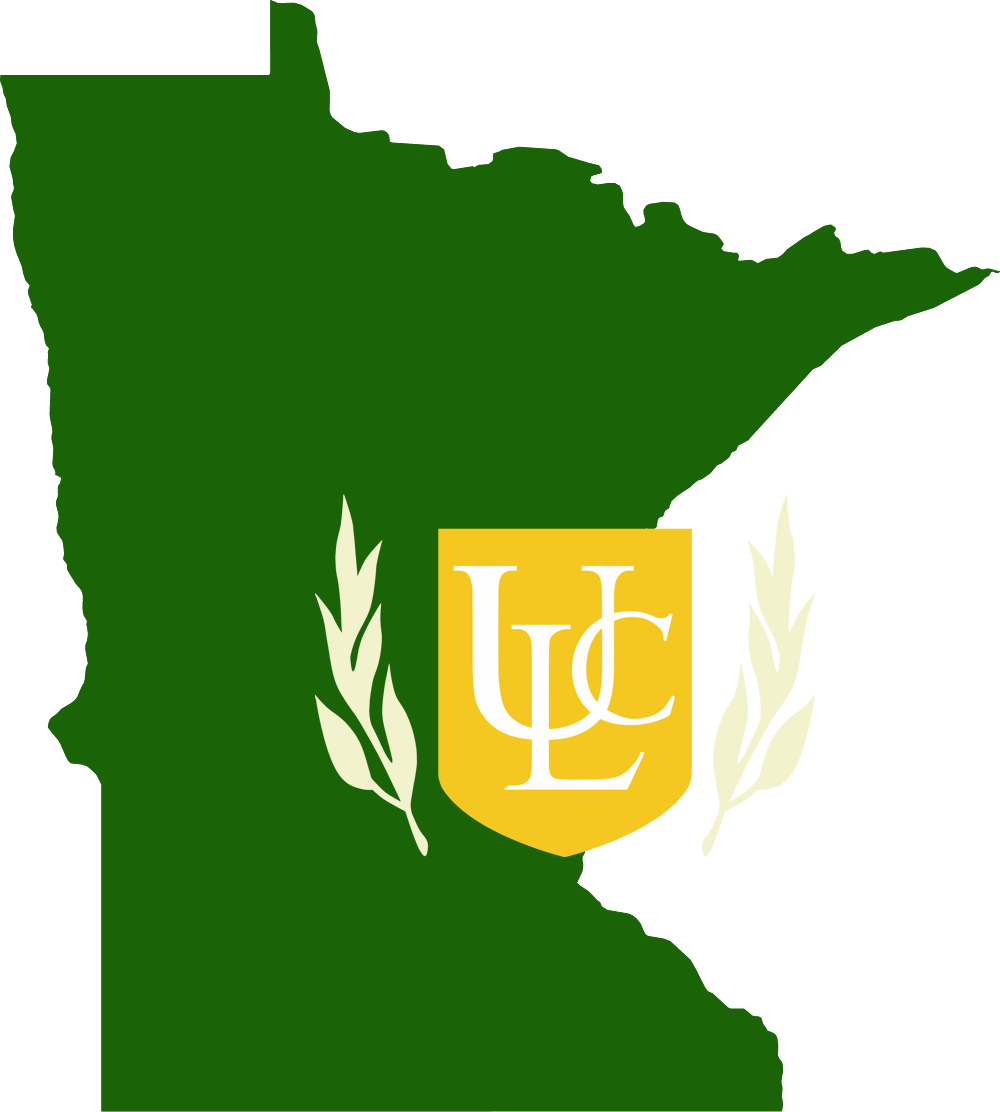 An outline of MN with the ULC logo