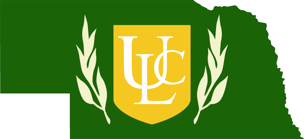 An outline of NE with the ULC logo