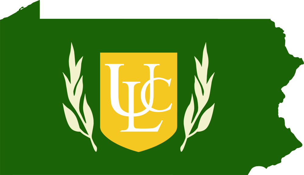 An outline of PA with the ULC logo