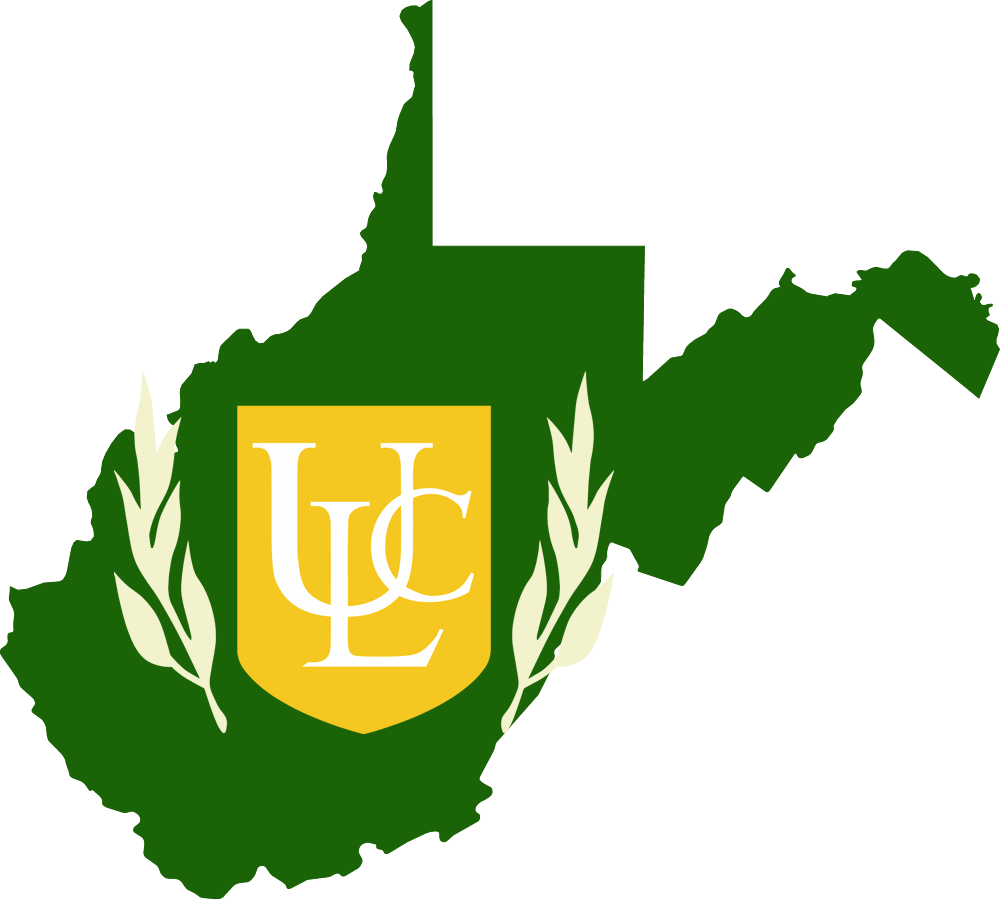 An outline of WV with the ULC logo