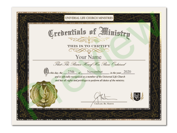 Exclusive Ordination Certificate